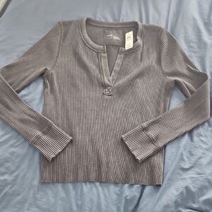 Aerie Charcoal Ribbed Long Sleeve Top